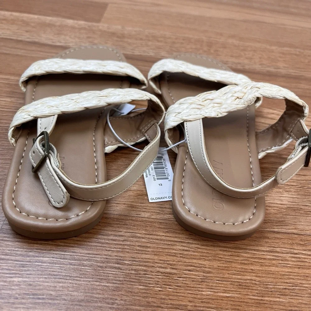 Old‎ Navy Raffia Double Strap Girls Sandals in Natural Kids Size 13 NEW